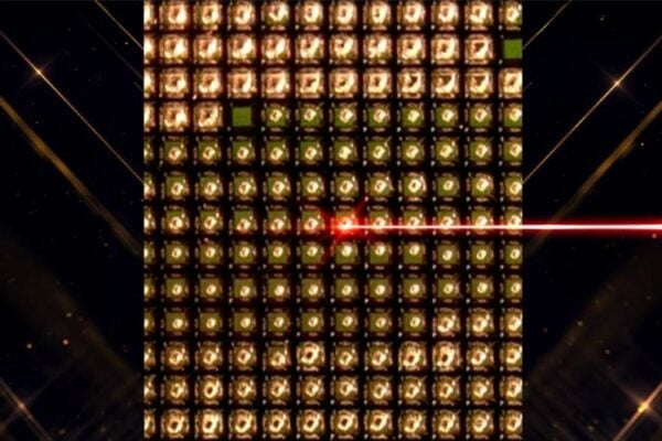 An aluminum sample shows an array of dots after a laser shock experiment.