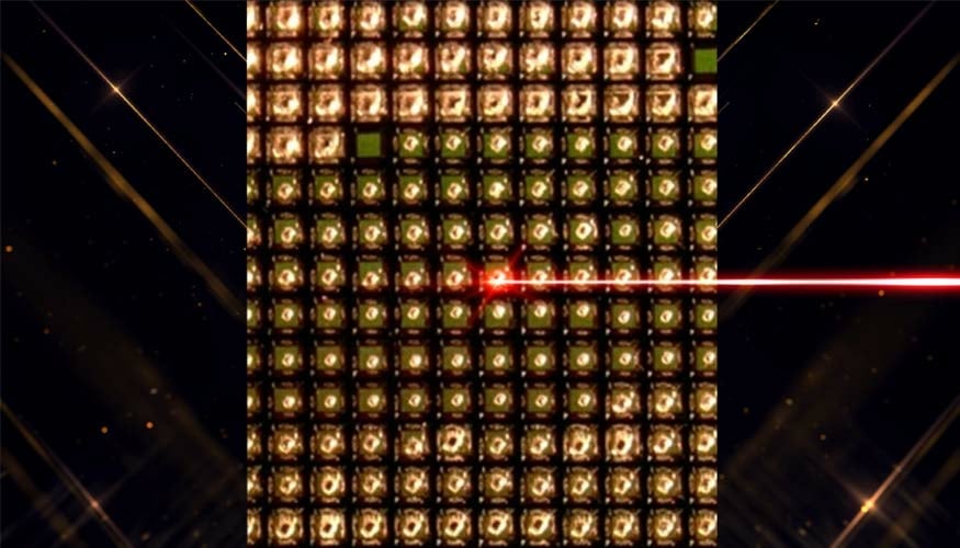 An aluminum sample shows an array of dots after a laser shock experiment.